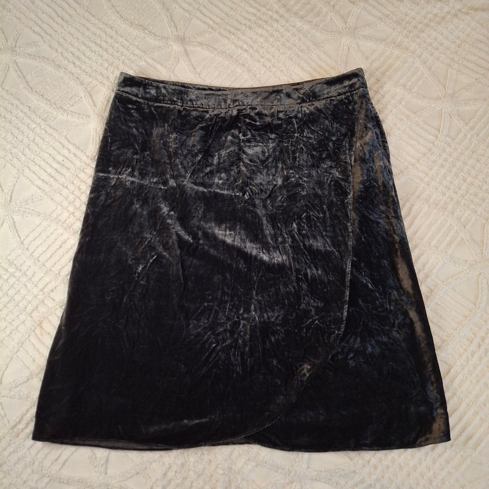 LOFT Plus Womens 16 Plus Skirt Dark Gray Crushed Velvet Wrap Front Holiday NWT